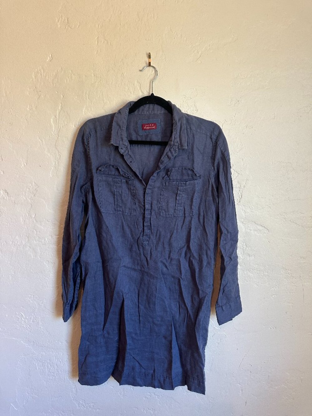JACHS Girlfriend Blue Linen Popover Tunic Shirt